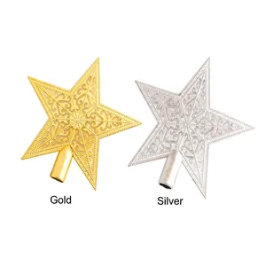Golden and silver hollowed Christmas tree star toppers with elegant scroll patterns