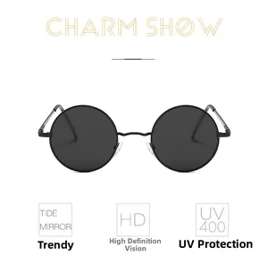 Detail of retro round polarized sunglasses with UV400 protection and HD visual technology