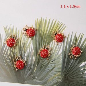Red beetle enamel alloy charms 1.1x1.5cm for DIY earrings and jewelry making