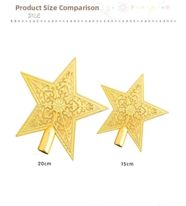 Detailed size comparison of 20cm and 15cm golden hollow star Christmas tree toppers