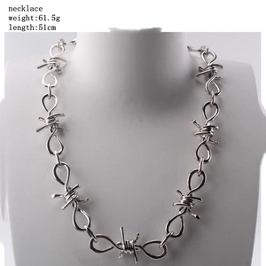 Hip hop style silver thorn chain necklace for women, 51cm length and 61.5g weight