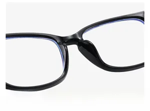 Detailed macro view of the integrated nose pads on black rectangular anti-blue light glasses