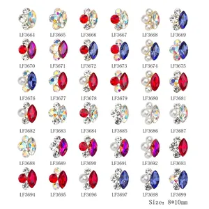 Nail Art Charms Alloy K9 Rhinestones Marquise Stacked Jewelry 3D Manicure Decoration Artificial Pearl DIY Metal Edge
