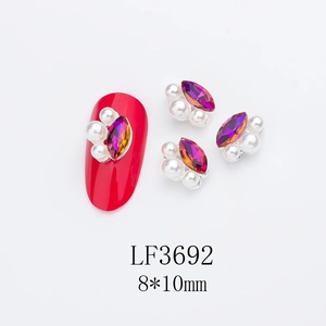 Detailed 8x10mm alloy nail jewelry with purple marquise gem and pearl accents