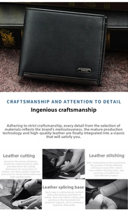 Detailed craftsmanship of black litchi leather men's wallet with metal brand logo