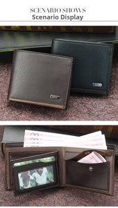Detailed interior of men's tri-fold wallet showing card slots and snap coin pocket