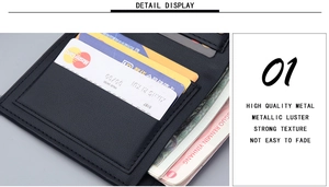 Macro detail of black litchi texture leather wallet featuring multiple card slots