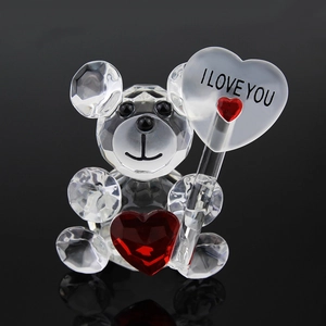 Crystal bear figurine with red heart and I LOVE YOU engraving for home car decor