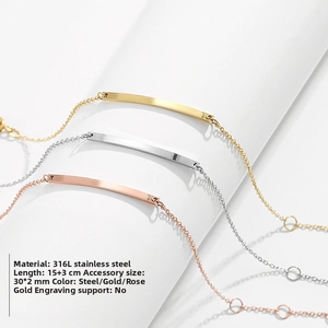 Three-color 316L stainless steel chain bracelets with 30x2mm geometric bar details