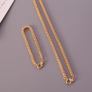 Golden chunky twist chain necklace and bracelet jewelry set for women with retro design