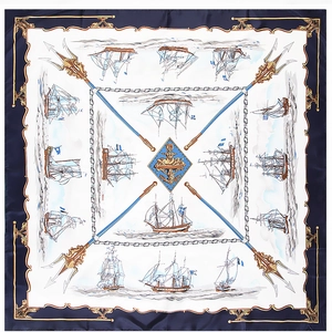 Classic 130cm nautical sailing ship square silk scarf with golden anchor chain design