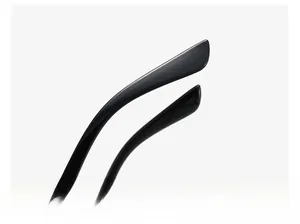 Detail of ergonomic curved black temples on blue light glasses for secure and comfy fit
