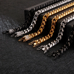 Cuban link bracelets in gold, silver and black stainless steel with zircon clasp
