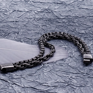 Vintage double-layer stainless steel bracelet in antique silver with industrial lock