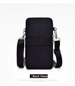 Vue arrière du sac bandoulière noir en nylon pour téléphone avec poche et bandoulière
