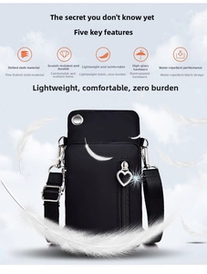 Détail de sac téléphone en tissu Oxford étanche avec fermeture éclair cœur robuste