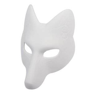 Detail view of the unpainted DIY fox mask base with 3D embossed texture for cosplay