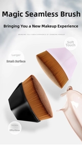 Detail of soft dense bristles on magic foundation brush and pink seamless makeup tool