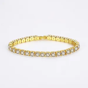 Classic Copper Zirconia Tennis Bracelet Elegant Shiny Round Cut Stone Wristband For Women Luxurious Fashion Jewelry Gift
