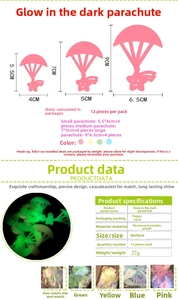 Luminous parachute wall stickers dimensions 5.5cm to 9cm in assorted neon colors