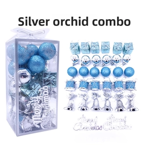 32-piece silver and blue Christmas tree ornaments set with balls, bells and small gifts