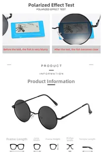 Polarized retro round sunglasses detailed dimensions and polarization test results