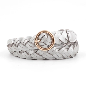 Ceinture tressée argentée avec boucle ronde dorée pour jeans et robes de femme