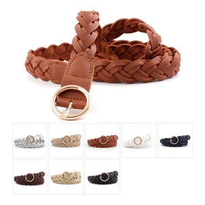 Ceinture tressée fine pour femme avec boucle ronde dorée en plusieurs coloris variés