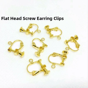 Bulk set of flat-head screw earring clips in gold finish with DIY hanging loops