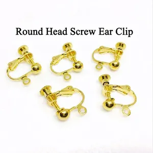 Adjustable gold round head screw earring clips for non-pierced ears DIY jewelry making
