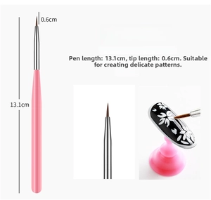 Detail of 13.1cm pink nail art painting brush with 0.6cm tip for precise patterns