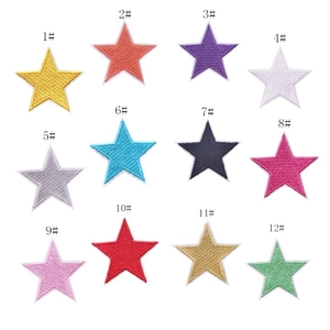 Detailed grid of twelve multicolored embroidered star patches with numbered labels
