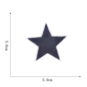 Detail of 5cm navy blue star embroidered patch with white border and dimensions