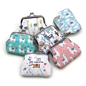 Set of 6 cute alpaca print canvas mini coin purses with metal snap closure for girls