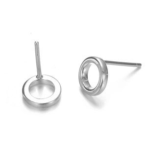 Minimalist 316L stainless steel geometric hollow hoop stud earrings in silver finish