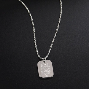 Silver square pendant necklace with Love Alone Could Waken Love engraved box chain