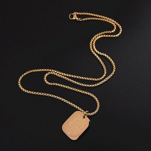 Golden titanium steel rectangle pendant necklace engraved with Love Alone letterings