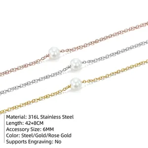 Minimalist 316L stainless steel pearl necklace in steel, gold, and rose gold finishes
