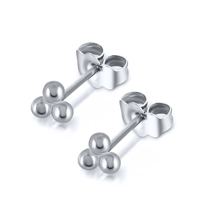 Minimalist S925 sterling silver three-bead trinity stud earrings with polished finish