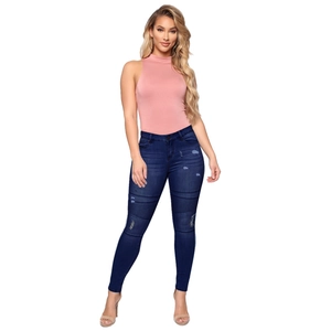 Skinny Ripped Jeans For Women Moto Pleated Distressed Stretchy Denim Biker Pants Streetwear Mid Waist Fashion