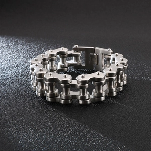 Men's titanium steel motorcycle chain bracelet with industrial punk style and matte finish