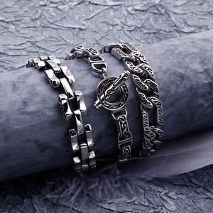 Bracciale Da Uomo In Acciaio Inossidabile Motivo Vintage Chiusura OT Gioielli Punk Industriale Catena Argento