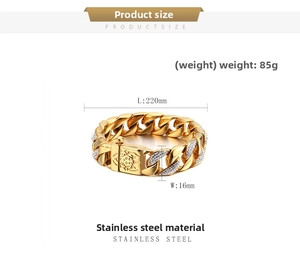 Detail of gold Cuban chain bracelet showing sun pattern engraving and size specifications