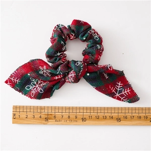 Elastico per capelli di Natale con fiocco scozzese rosso e verde e fiocchi di neve