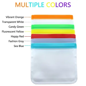 Reusable food-grade PEVA storage bags in seven colors with frosted translucent finish