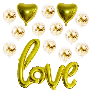 Goldenes LOVE Folienballon Set mit Herzballons und Konfetti Ballons für Hochzeitsdeko