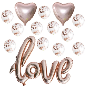 Roségoldene LOVE-Folienballons mit Herzballons und Konfetti-Ballons für Hochzeiten