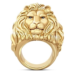 Hip hop lion head ring in 18k gold plating with sparkling crystals for men
