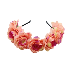 Pink and magenta artificial rose floral wreath headband for bridal wedding photography