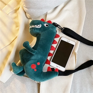 Sac à bandoulière dinosaure en peluche verte avec sangle réglable et échelle smartphone